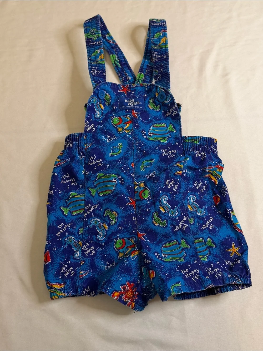 Vintage Baby B’gosh OshKosh Fish Ocean Print Shortalls Romper 18 Months Cotton